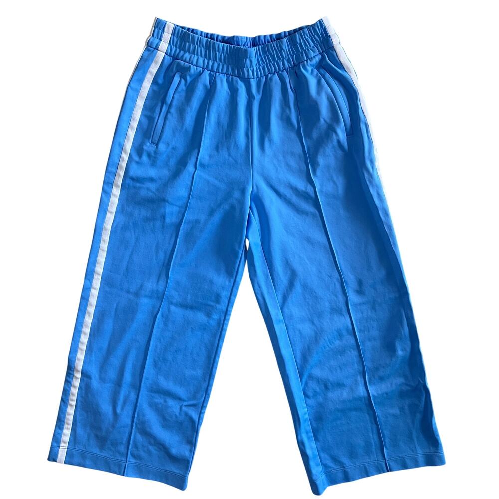 Athleta Blue Cropped Track Pants Stripe Elastic Waist Size SP